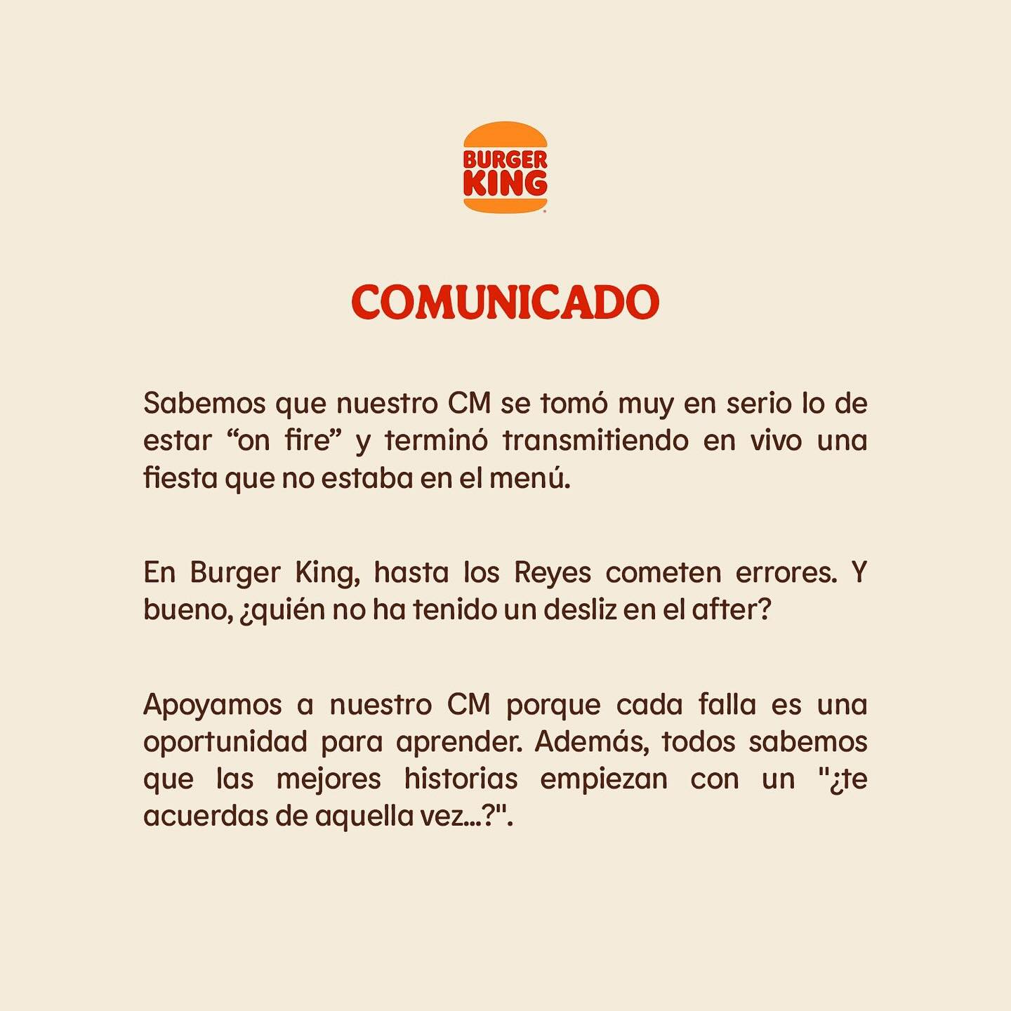 Comunicado de Burger King Ecuador