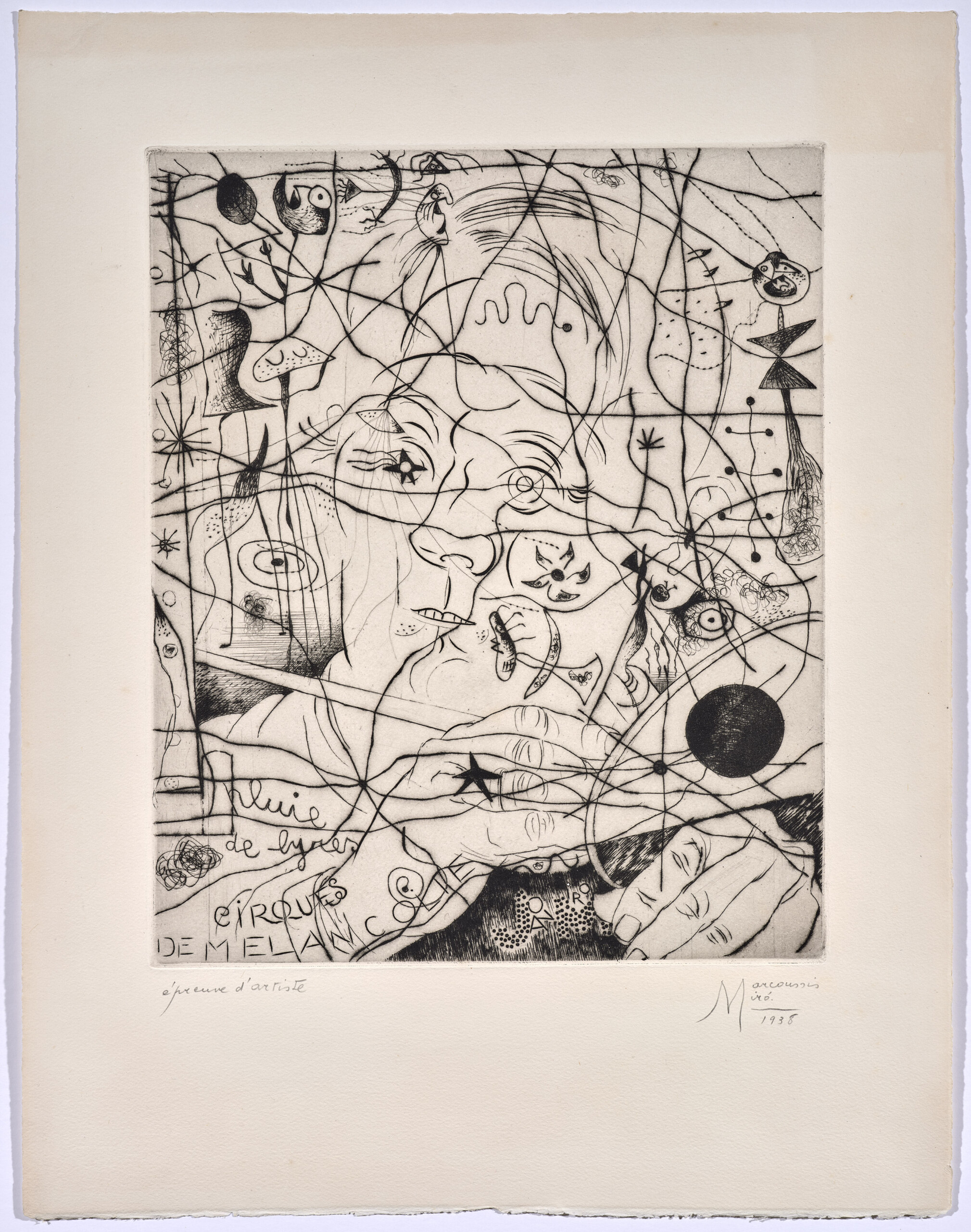 JOAN MIRÓ y LOUIS MARCOUSSIS – Portrait de Miró (1938)Aguafuerte y punta seca sobre papel Arches – 49 x 38 cm.